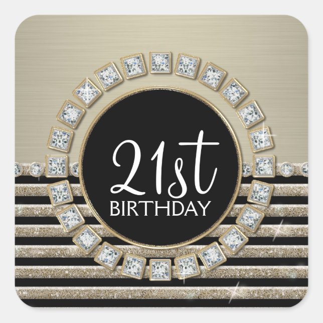 Art Deco Modern Horizontal Stripe Glitter Look Square Sticker (Front)