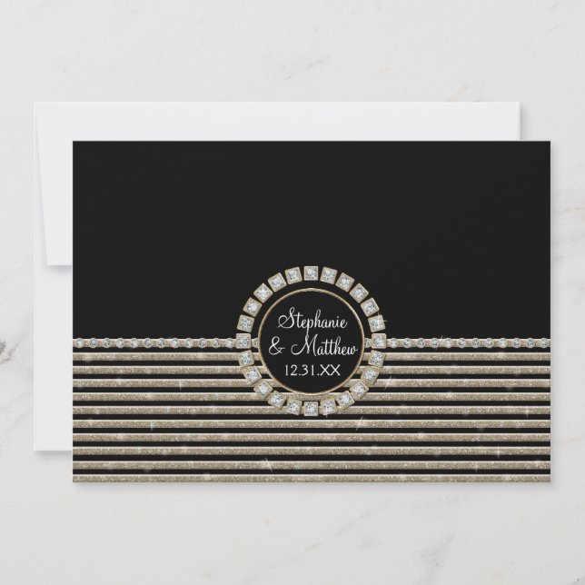Art Deco Modern Horizontal Striped Wedding Set Invitation (Front)