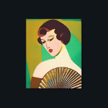 Art Deco Modern Lady with a Fan Canvas Print<br><div class="desc">Canvas in a modern,  semi-abstract,  Art Deco inspired portrait of a demure  lady,  holding a fan,  against a jade green and gold coloured background</div>