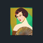 Art Deco Modern Lady with a Fan Canvas Print<br><div class="desc">Canvas in a modern,  semi-abstract,  Art Deco inspired portrait of a demure  lady,  holding a fan,  against a jade green and gold coloured background</div>