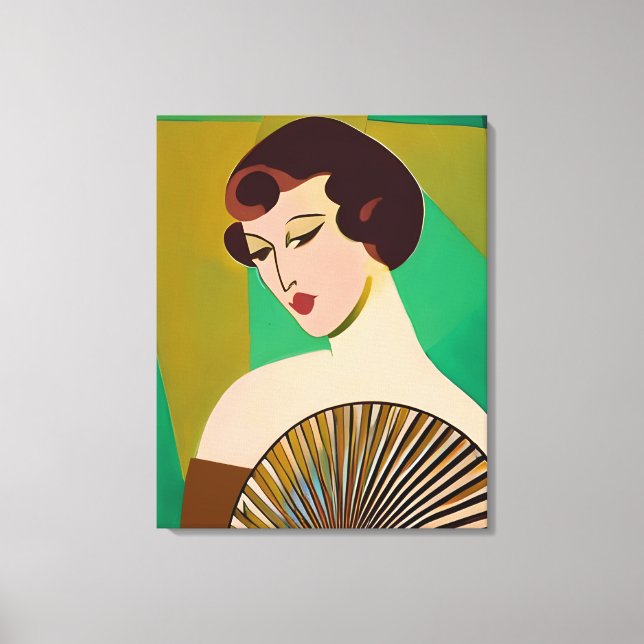 Art Deco Modern Lady with a Fan Canvas Print (Front)