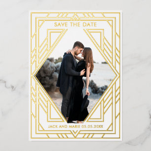 Art Deco Modern Save the Date Foil Holiday Card