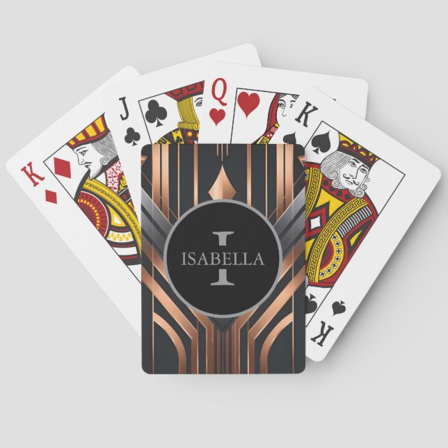Art Deco Monogram Circle Name Design Playing Cards (Back)