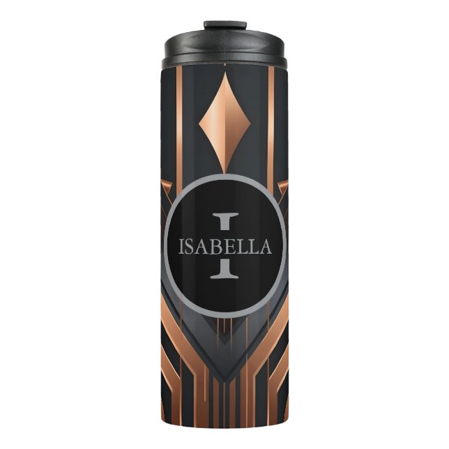 Art Deco Monogram Circle Name Design Thermal Tumbler (Front)