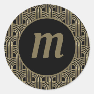 Art Deco Monogram Gold and Black Classic Round Sticker