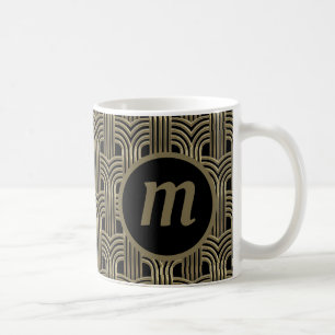 Art Deco Monogram Gold Black Coffee Mug