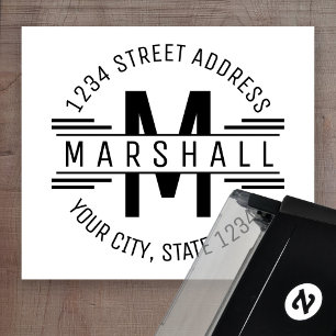 Art Deco Monogram with Name and Return Address Self-inking Stamp