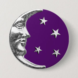 Art Deco Moon and Stars - Amethyst Purple & Silver 7.5 Cm Round Badge