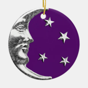 Art Deco Moon and Stars - Amethyst Purple & Silver Ceramic Tree Decoration