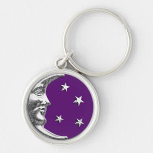 Art Deco Moon and Stars - Amethyst Purple & Silver Key Ring