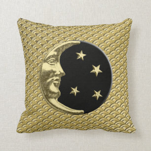 Art Deco Moon and stars - Black and Gold Cushion