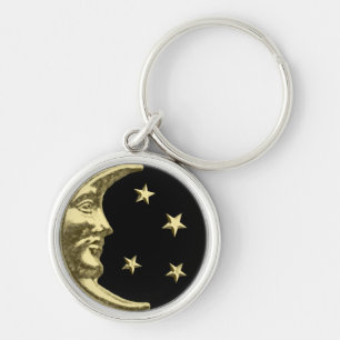 Art Deco Moon and Stars - Black and Gold Key Ring