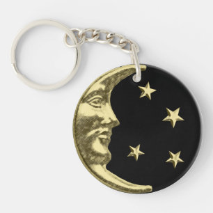 Art Deco Moon and Stars - Black and Gold Key Ring