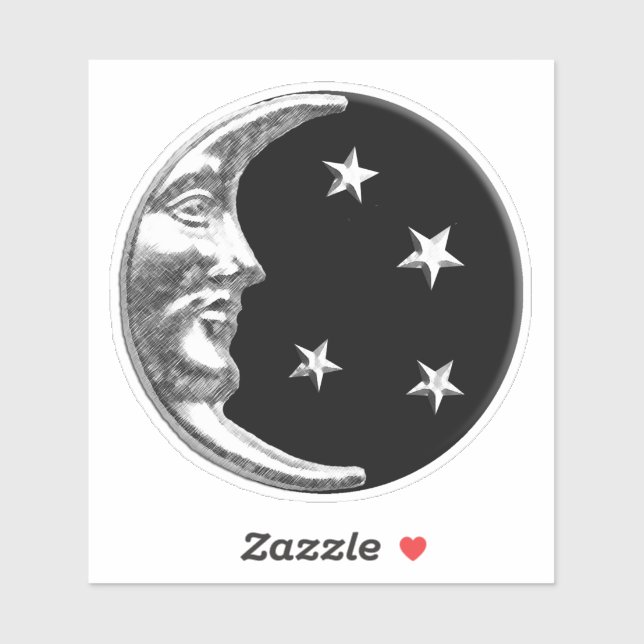 Art Deco Moon and stars - Black and Silver (Sheet)