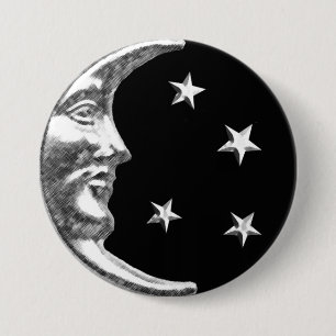 Art Deco Moon and Stars - Black and Silver 7.5 Cm Round Badge