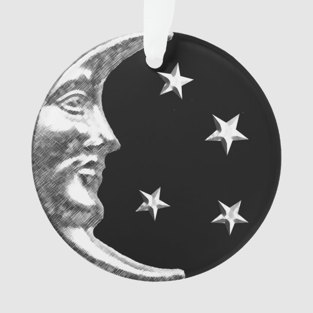 Art Deco Moon and Stars - Black and Silver Ornament (Front)