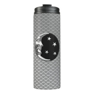 Art Deco Moon and Stars, Black and Silver Thermal Tumbler