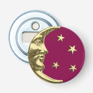 Art Deco Moon and Stars - Burgundy and Gold Bottle Opener