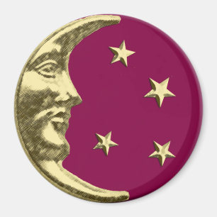 Art Deco Moon and Stars - Burgundy and Gold Magnet