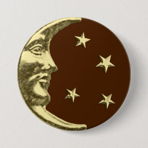 Art Deco Moon and Stars - Chocolate Brown & Gold 7.5 Cm Round Badge
