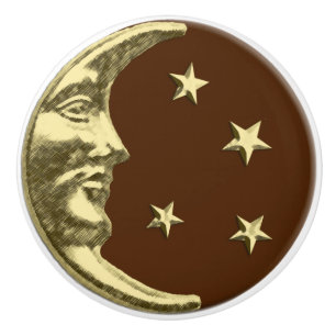 Art Deco Moon and stars - Chocolate Brown & Gold Ceramic Knob