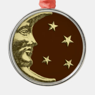 Art Deco Moon and Stars - Chocolate Brown & Gold Metal Tree Decoration