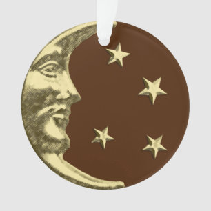 Art Deco Moon and Stars - Chocolate Brown & Gold Ornament
