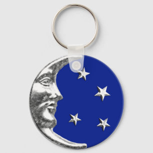 Art Deco Moon and Stars - Cobalt Blue and Silver Key Ring