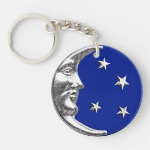Art Deco Moon and Stars - Cobalt Blue and Silver Key Ring