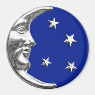 Art Deco Moon and Stars - Cobalt Blue and Silver Magnet