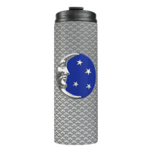 Art Deco Moon and Stars, Cobalt Blue and Silver Thermal Tumbler