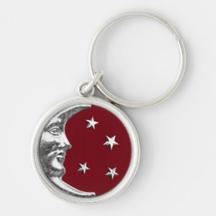 Art Deco Moon and Stars - Dark Red and Silver Key Ring