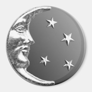 Art Deco Moon and Stars - Grey / Grey and Silver Magnet