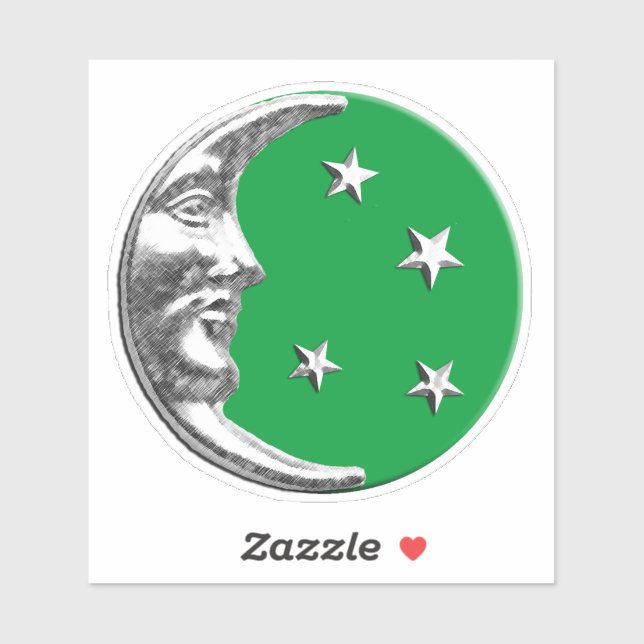 Art Deco Moon and stars - Jade Green and Silver (Sheet)