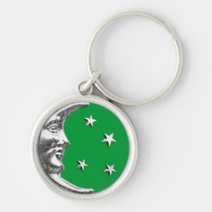 Art Deco Moon and Stars - Jade Green and Silver Key Ring