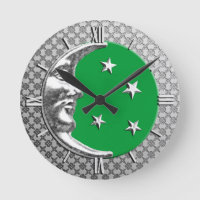 Art Deco Moon and Stars, Jade Green and Silver