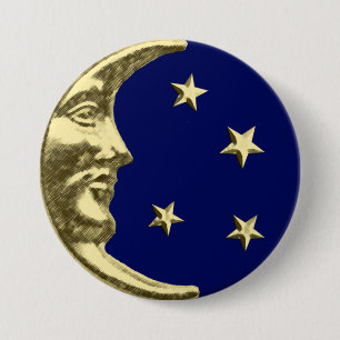 Art Deco Moon and Stars - Navy Blue and Gold 7.5 Cm Round Badge