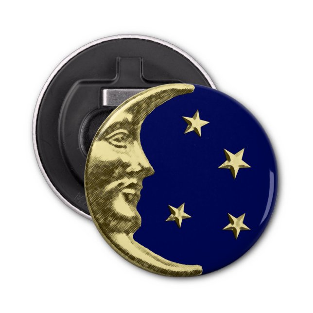 Art Deco Moon and Stars - Navy Blue and Gold Bottle Opener (Front)