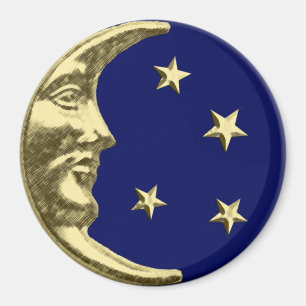 Art Deco Moon and Stars - Navy Blue and Gold Magnet