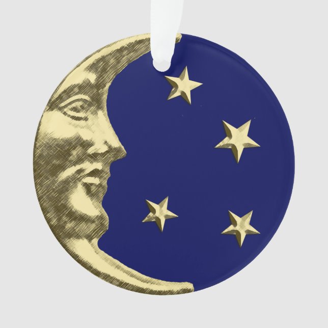 Art Deco Moon and Stars - Navy Blue and Gold Ornament (Front)