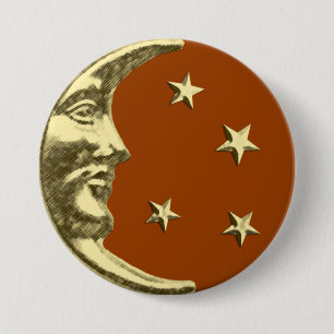 Art Deco Moon and Stars - Rust Brown and Gold 7.5 Cm Round Badge