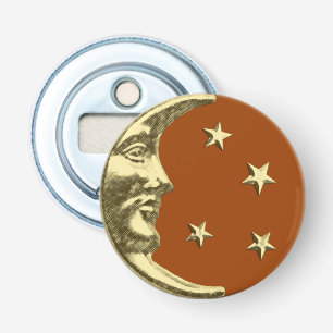 Art Deco Moon and Stars - Rust Brown and Gold Bottle Opener
