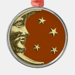 Art Deco Moon and Stars - Rust Brown and Gold Metal Tree Decoration