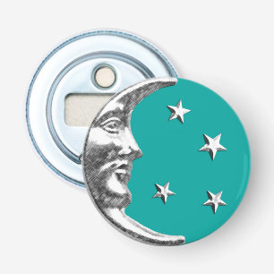 Art Deco Moon and Stars - Turquoise & Silver Bottle Opener