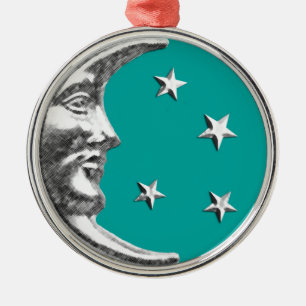 Art Deco Moon and Stars - Turquoise & Silver Metal Tree Decoration