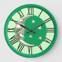 Art Deco Moon Face - Jade Green and Silver