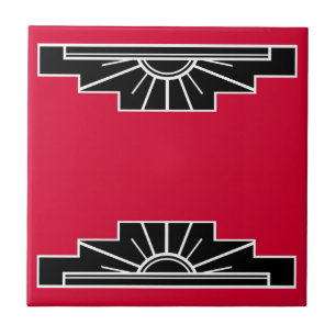 Art Deco Motif in B&W and Red Ceramic Tile