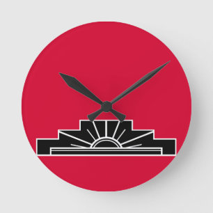 Art Deco Motif in B&W and Red Round Clock