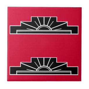 Art Deco Motif in B&W and Red Tile