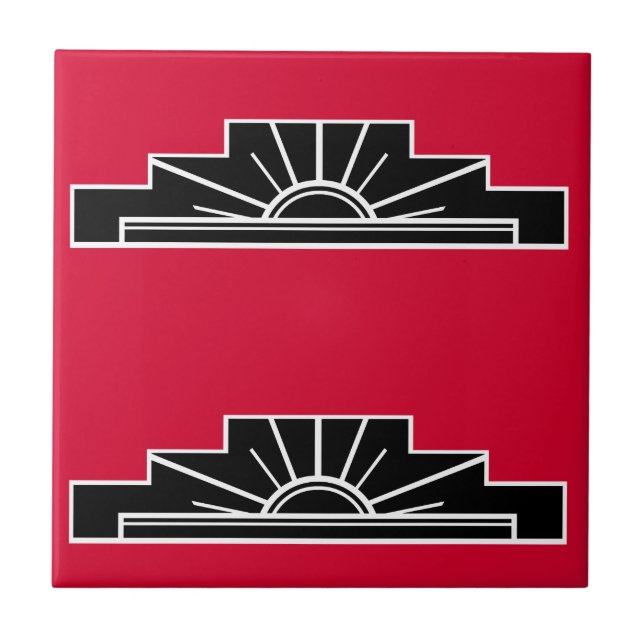 Art Deco Motif in B&W and Red Tile (Front)